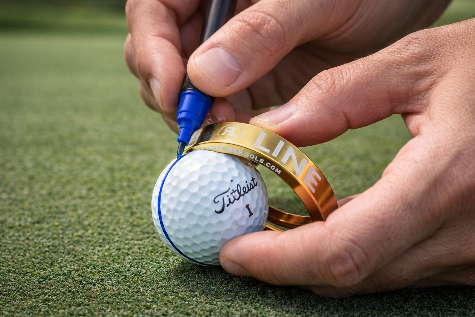 RingLine golf alignment tool used to draw a straight line on golf ball
